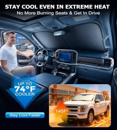 DMJN Front Windshield Sun Shade for Toyota Tacoma (2024-2026), [Nano Ice-Crystal Coatings] UPF50+ Heat & UV Block, Protect Car Interior & Keep Cool, Flodable Steel-Ring Car Cover for Summer - Image 2