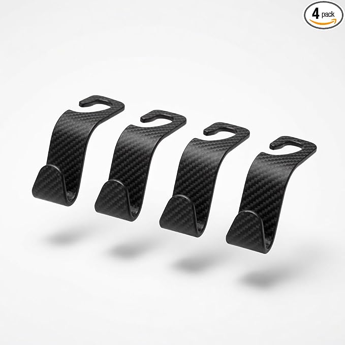 Carbon Fiber Car Seat Headrest Hooks, 4 Pack Car Back Seat Organizer Hooks for Handbags, Purses, Groceries, Coats and Accessories, Universal Vehicle Storage Hanger Hooks for Cars, SUVs and Trucks by Unknown