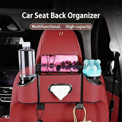 Back Seat Car Organizer,4 in 1 Multifunctional Car Back Seat Storage Box with Drink Cup Holder Tissue Box, for Hold Phone,Snacks, Drinks, Handbag-Red - Image 2