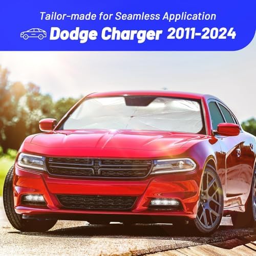 Windshield Sun Shade Umbrella for Dodge Charger 2011-2024, Foldable Front Window Sunshade with 360° Rotating Shaft, Custom Fit Car Shades for Charger Accessories with UV & Heat Protection - Image 3