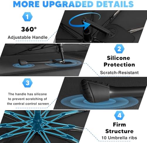 KUST Windshield Sun Shade Umbrella for 【2015-2020 Chevrolet Chevy Suburban/Tahoe, GMC Yukon XL, Yukon Denali XL】 | Custom Fit Titanium Silver Windshield Sunshade | with Bendable Handle | Blocks Heat - Image 5
