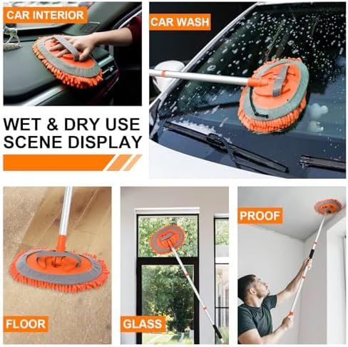 Ordenado 62" Car Wash Brush Kit Mitt Mop Sponge with Long Handle Chenille Microfiber Car Cleaning Brush Kit Supplies Car Washing Mop Kit Car Care Kit of Scratch-Free Replacement Head for Car RV Truck - Image 6