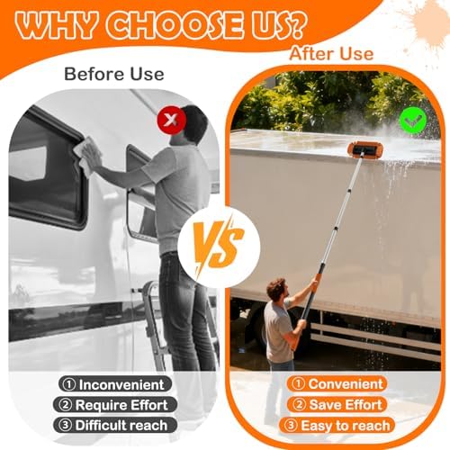 LAANPOLE 12FT Car Wash Brush with Long Handle, Car Cleaning Kit with Soft Bristle Wash Brush, Microfiber Cleaning Mop, Window Squeegee, Mitt, Wheel Brush, Bucket, Drying Towel for RV, Truck, Boat - Image 6