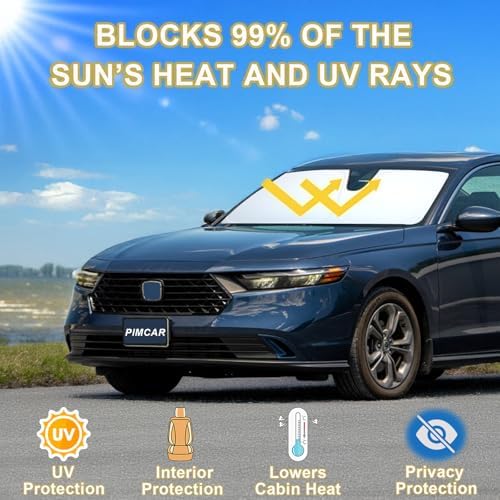 PIMCAR Windshield Sun Shade for 2023-2026 Honda Accord, 310T Reflective Polyester Front Window Sun Visor Blocks UV Rays Foldable Sunshade Honda Accord Accessories - Image 3