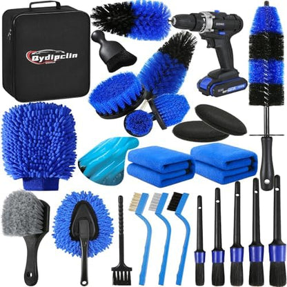 Qydipclin 24Pcs Car Detailing Kit, Car Detailing Brush Set, Car Wash Cleaning Kit, Car Detailing Brushes, Professional Car Care Kit for Interior Exterior Wheels, Blue by Qydipclin