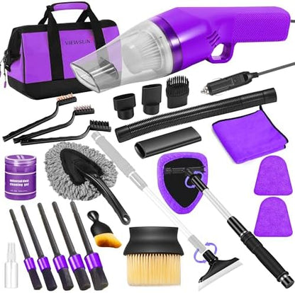 20PCS Car Cleaning Kit, Car Interior Detailing Kit with Purple High Power Handheld Vacuum, Detailing Brush Set, Windshield Cleaner, Cleaning Gel, Complete Auto Accessories for Women by Viewsun
