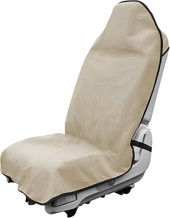 Car Towel Seat Cover, Waterproof Sweating Auto Front Seat Protective Cover, Non-Slip Washable Carseat Protector for Post Gym Workout Running Swimming, Car Accessories (Beige) by Unknown