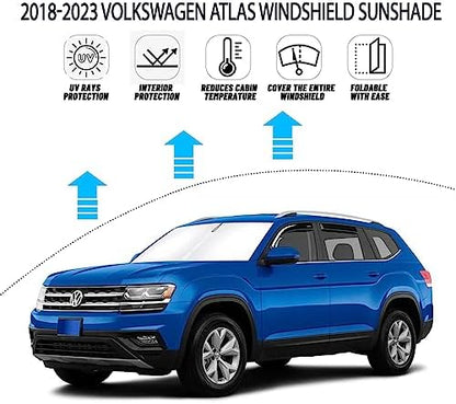 D-Lumina Windshield Sun Shade for Volkswagen Atlas 2018-2025 VW Atlas Cross Sport Accessories, Front Window Sunshade Sun Visor Protector Block UV Rays Heat, Foldable 2 Layers 210T Material - Image 2