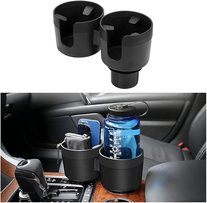 2-in-1 Car Cup Holder Expander with Adjustable Base, Black | multifunctional dual-bottle positions, drink-cup insert, vehicle interior placement, universal fit, car interior item by SWPHRT