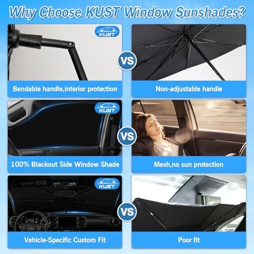KUST Windshield Sun Shade Umbrella for Toyota Tacoma Double Cab 2016 2017 2018 2019 2020 2021 2022 2023 Rear Window Shades 100% UV Protection and Blackout Privacy 5PCS Car Window Covers Accessories - Image 5