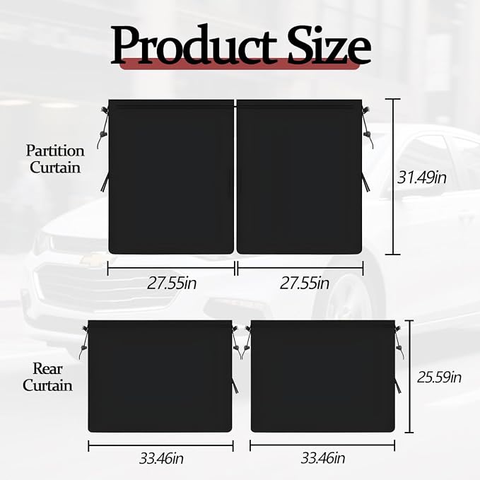 3PCS Car Window Shades Kit, Magnetic Light Blocking UV Protection Privacy Divider Curtains & Side Window Covers, Double Layer Automotive Sunshades Curtains, Universal for Vehicles - Image 2