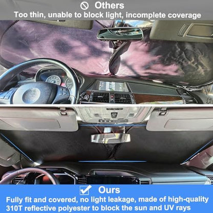 Windshield Sun Shade for 2022-2026 Refreshed Chevy Silverado 1500/GMC Sierra 1500, 2024-2026 Silverado/Sierra 2500HD 3500HD Front Windshiled Sun Visor UV Protection Foldable Sunshade - Image 3