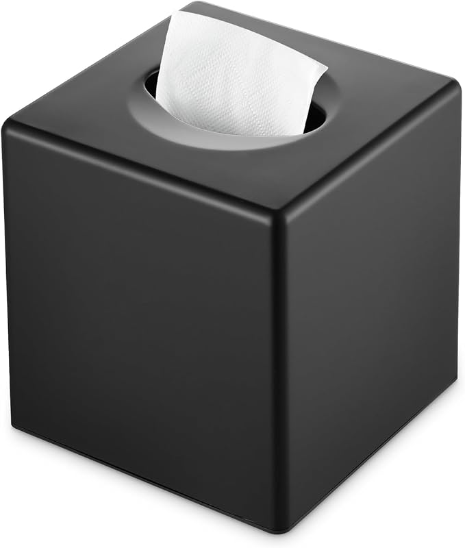 Y-in Hand Tissue Box Cover, Modern Decorative Square Facial Storage Tissue Box Holder, Home Accessories for Bathroom Vanity Countertops, Dressers, Night Stand, Parlors and Office - Matte Black by MoreTidierAndMoreFortunate