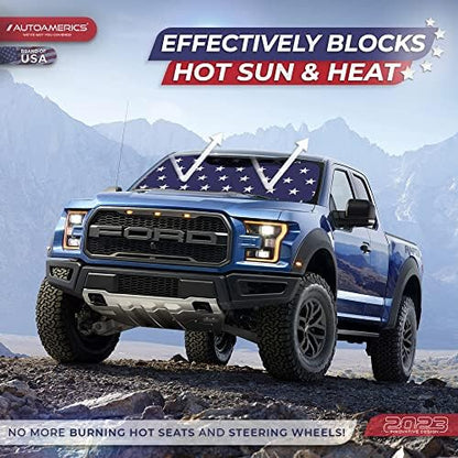 Autoamerics Truck Windshield Sun Shade with Storage Pouch & Anti-Slip Dash Pad - Foldable USA Stars Flag Design - Fits Most SUVs & Trucks - Blocks UV Rays and Keeps Car Cool | X-Large (66 x 36 inches) - Image 3
