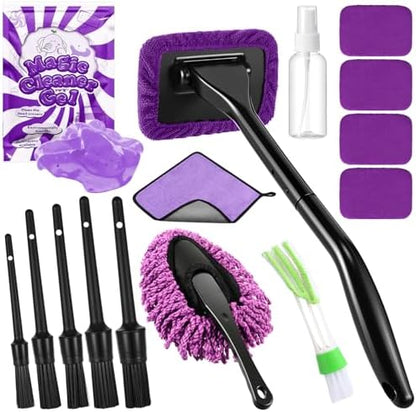 16 Pcs Windshield Cleaner Tool, Car Cleaning Kit with Various Detailing Brushes Set Spray Bottle Cleaner Towel Cleaning Gel Accessories Car Interior Detailing Kit for Windows Vents(Purple) by Wovnet