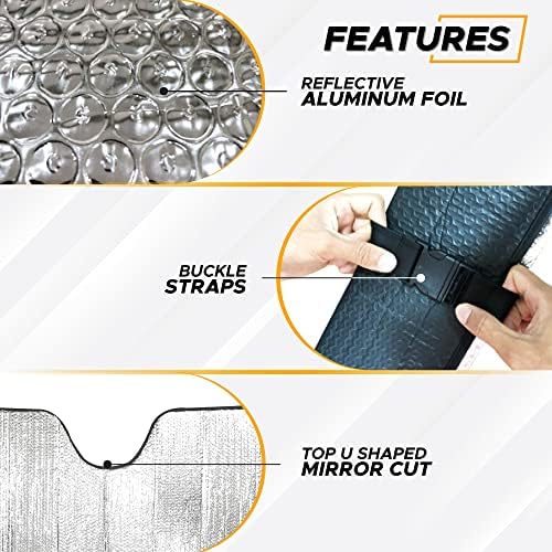 EcoNour Accordion Car Windshield Sun Shade | Car Sun Visor to Protect Harmful UV Rays | Foldable Automotive Windshield Sunshades | Window Sun Blocker to Keep Your Vehicle Cool & Comfort - 58" x 28" - Image 4