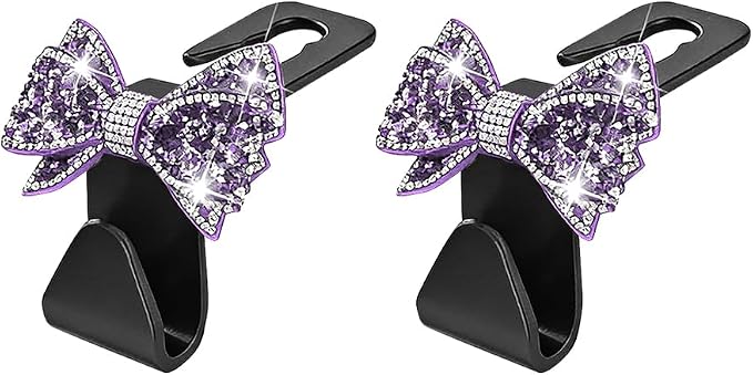 Zpana Bling Car Headreat Hook, 2PCS Crystal Rhinestone Cute Bow Vehicle Seat Back Hanger Storage for Purses Bags Grocery, Diamond Auto Rear Seat Organizer, Universal for SUV Truck Sedan (Purple) - Image 7