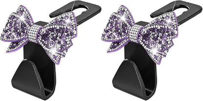 Zpana Bling Car Headreat Hook, 2PCS Crystal Rhinestone Cute Bow Vehicle Seat Back Hanger Storage for Purses Bags Grocery, Diamond Auto Rear Seat Organizer, Universal for SUV Truck Sedan (Purple) - Image 7
