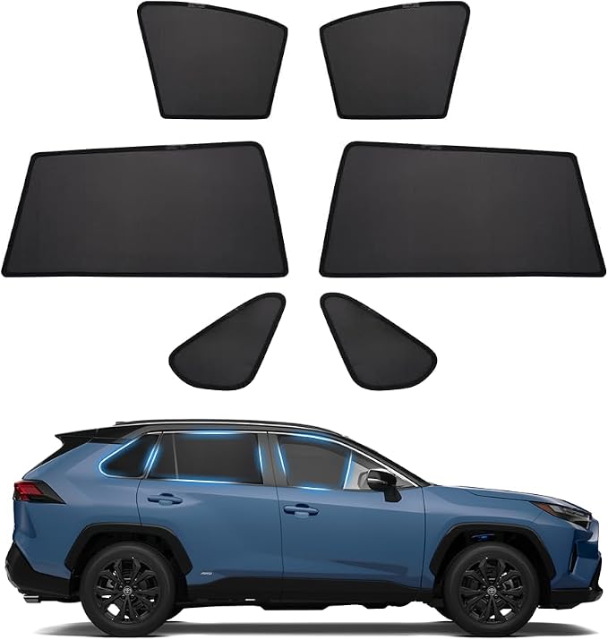 Powerty Side Window Shades for 2019-2025 Toyota RAV4 Accessories, Upgrade Double-Layer Side Rear Window Covers 6 Pack Light Block Car Privacy Cutains Shades for Baby, Camping, Napping, Sleeping by Powerty