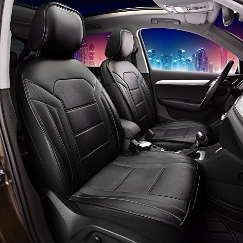 FH Group Front Set Faux Leather Car Seat Cushions - Seat Covers for Low Back Seat, Universal Fit, Airbag Compatible Seat Cover for SUV, Sedan, Black by FHGroup