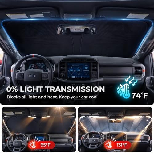 [2026 Upgraded] DooGooCoo Windshield Sun Shade for Toyota Tacoma 2024-2025 2026 [Cooling Ice-Crystal, 100% Sun Block] Car Sunshade Windshield for Truck Tacoma Sun Shade, Custom Fit for Toyota Tacoma. - Image 5
