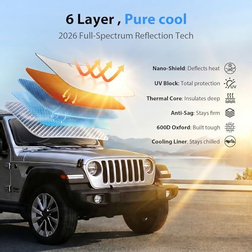 Windshield Sun Shade for Jeep Wrangler and Gladiator, XS (59“x 21”) - Image 4