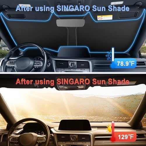 SINGARO 300T Universal Car Windshield Sun Shade, Foldable Reflective for Windshield & Window Shades with Overlapping Design, Car Interior Accessories (55.9" L x 37.4" W) - Image 3