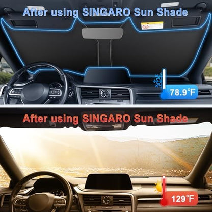 SINGARO 300T Universal Car Windshield Sun Shade, Foldable Reflective for Windshield & Window Shades with Overlapping Design, Car Interior Accessories (68.8" L x 35" W) - Image 3