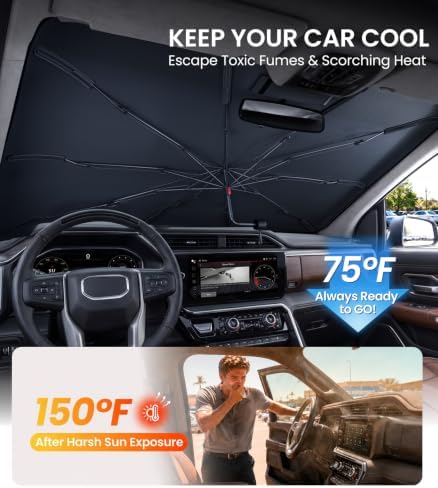 for Dodge Durango 2011-2026 | Zanch Windshield Sun Shade Umbrella [99% UV Protection, Up to 75℉ Cooler] Snug Fit, Scratch-Free, Built to Last, Foldable Front Sunshade Umbrella for SUV - Image 3