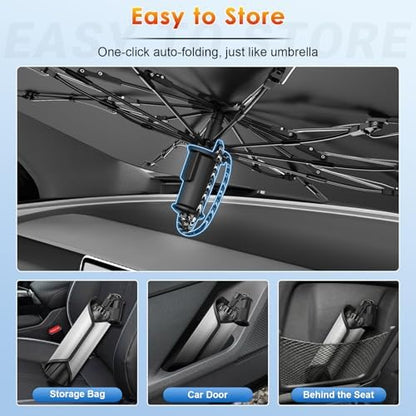 for Car Windshield Sunshade Umbrella 2026 Tesla Model 3/Model Y Custom Fit Windshield Sun Protector Cover 6-Layer Heat-Resistant Fabric, Ultra-Strong Fiberglass Frame (for Tesla Model 3/Model Y) - Image 6