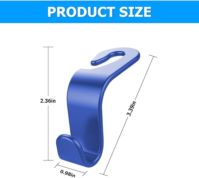 8sanlione 4 Pack Backseat Headrest Hooks for Vehicle Seats, Blue | PP plastic construction, rotating clip design, folds behind the seat, fits matching headrest posts, interior accessory - Image 2
