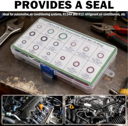 195PCS O Ring Assortment Kit,Multi-Size Car Air Conditioning Compressor Seals O-Ring & Gakest,Universal A/C Seal Kit for Automotive Replacement AC Compressor Kit R134A Refrigerant Valve Core - Image 6