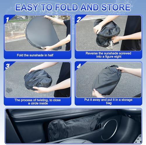 SINGARO Car Windshield Sun Shade, Foldable Reflective Sun Shade for Car Windshield, Compatible with Tesla Model Y Model 3 2016~2025 - Image 5