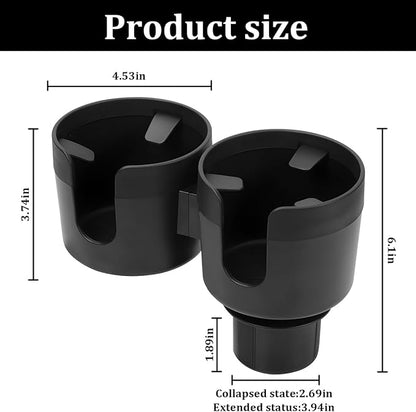 2-in-1 Car Cup Holder Expander with Adjustable Base, Black | multifunctional dual-bottle positions, drink-cup insert, vehicle interior placement, universal fit, car interior item - Image 2