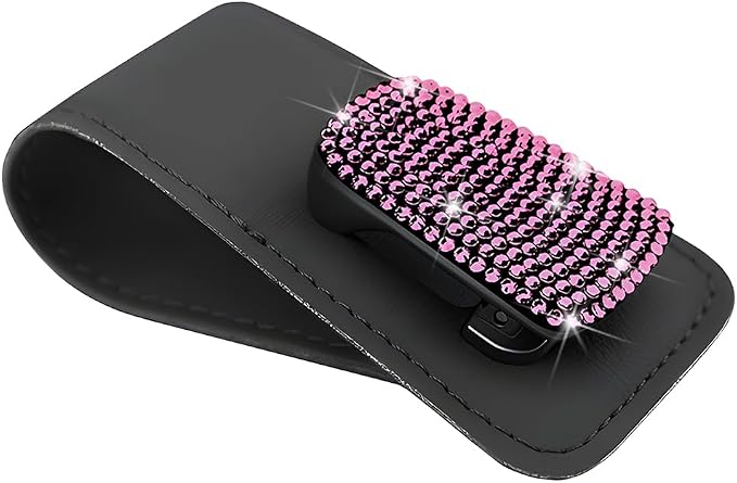 Bling Car Sun Visor Sunglasses Holder, Crystal Rhinestone Leather Visor Eyeglasses Ticket Card Mounter Clip, Shiny Diamond Auto Glasses Hanger Holder, Universal Fit (Black/Pink) - Image 7