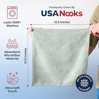 USANOOKS Microfiber Cleaning Cloth - Sea Green - 8Pcs (12.5x12.5 inch) High Performance - 1200 Washes, Ultra Absorbent Car Towel Traps Grime & Liquid for Streak-Free Mirror Shine - car Washing Cloth - Image 2