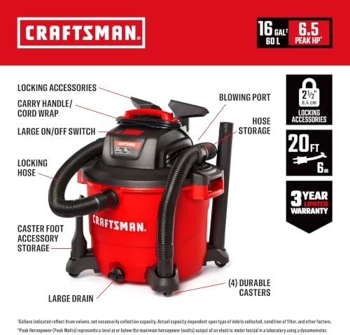 CRAFTSMAN CMXEVBE18595 16 Gallon 6.5 Peak HP Wet Dry Shop Vacuum - Image 2
