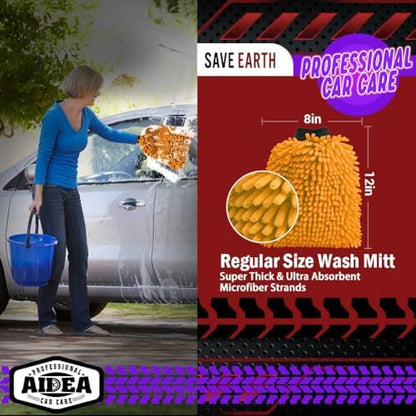 AIDEA Car Wash Mitt Microfiber, 2PK, Car Wash Brush, Orange, 8''X12'' - Image 2