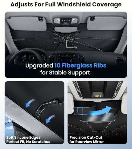 for Dodge Durango 2011-2026 | Zanch Windshield Sun Shade Umbrella [99% UV Protection, Up to 75℉ Cooler] Snug Fit, Scratch-Free, Built to Last, Foldable Front Sunshade Umbrella for SUV - Image 5