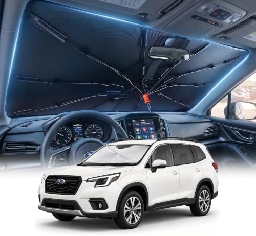 DMJN Umbrella Windshield Sun Shade for Su-baru Forester (2007-2026), Car Sunshade for Front Windshield [Nano Ice-Crystal Coatings] UPF50+ Heat & UV Block, Protect Interior & Keep Cooler by DMJN