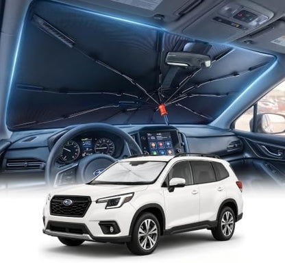 DMJN Umbrella Windshield Sun Shade for Su-baru Forester (2007-2026), Car Sunshade for Front Windshield [Nano Ice-Crystal Coatings] UPF50+ Heat & UV Block, Protect Interior & Keep Cooler by DMJN