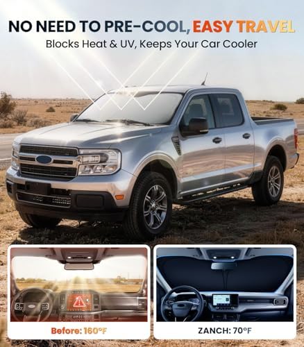 Zanch Custom Windshield Sun Shade for Ford Maverick 2022-2026, 7-Layer Heavy-Duty UV & Heat Block Protection, 3D Laser Scanned Instant Cooling, Foldable Truck Accessories - Image 2