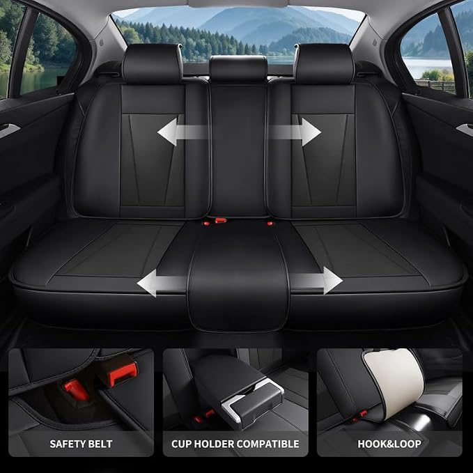 Car Seat Covers Full Set Custom Fit for Acura TL 1999-2014, Black | Premium Faux Leather, Waterproof, Anti-Slip, Airbag Compatible, Breathable, Car Seat Protectors, 2 Rows 5 Seats - Image 4