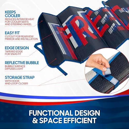 BDK Freedom Windshield Sun Shade for Car Windshield 250 USA Anniversary Patriotic Accordion Fold Sunshade UV Protection Heat Blocker Foldable Windshield Cover Truck SUV 4th of July Memorial Day - Image 5