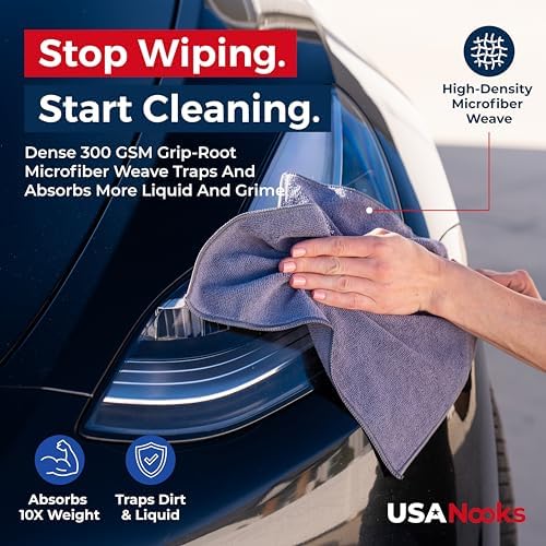 USANOOKS Microfiber Cleaning Cloth Grey - 8 Pcs (12.5"x12.5") - High Performance - 1200 Washes, Ultra Absorbent Microfiber Towel Weave Grime & Liquid for Streak-Free Mirror Shine - Car Washing Cloth - Image 6