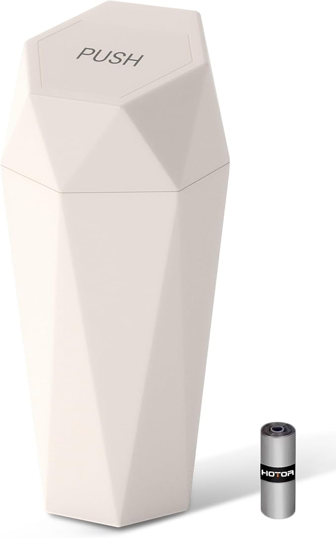 HOTOR Car Trash Can with Lid, Leakproof, Beige, 1 Pack | Car Accessories for Interior, Garbage Can with 15 Attached Trash Bags, Multipurpose Organizer and Storage for Home & Office by HOTOR