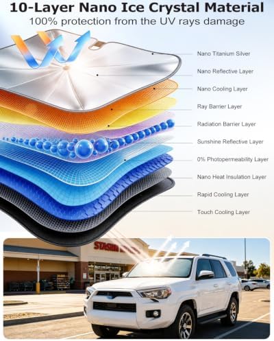 DMJN Umbrella Windshield Sun Shade for Toyota Highlander (2009-2026), Car Sunshade for Front Windshield [Nano Ice-Crystal Coatings] UPF50+ Heat & UV Block, Protect Interior & Keep Cooler - Image 3
