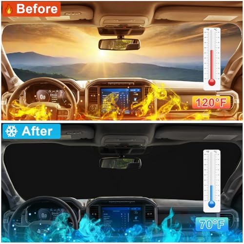 PIMCAR Windshield Sun Shade for Ford F150 2021-2026, Premium 310T Reflective UV Protection, Lightweight Foldable Sun Visor with Storage Pouch - Image 2