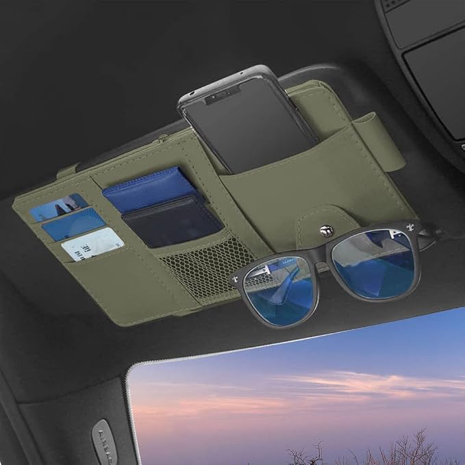 Car Sun Visor Organizer, Sunglasses Holder for Car Sun Visor | Auto Interior Accessories Pocket Organizers Can Store for Sunglasses, Documents, Cards, Pen, Drivers License - Image 7