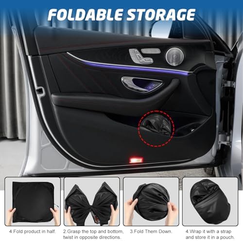 Windshield Sun Shade for Car, 63"x28.5" Universal Fit Front Window Sunshade with Double Steel Ring Frame, Car Sun Shade, UV Protection Windshield Cover with Storage Pouch (Blue Line) - Image 7